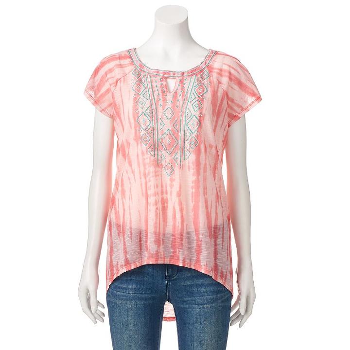 Women's French Laundry Embroidered High-low Tee, Size: Xl, Brown Over
