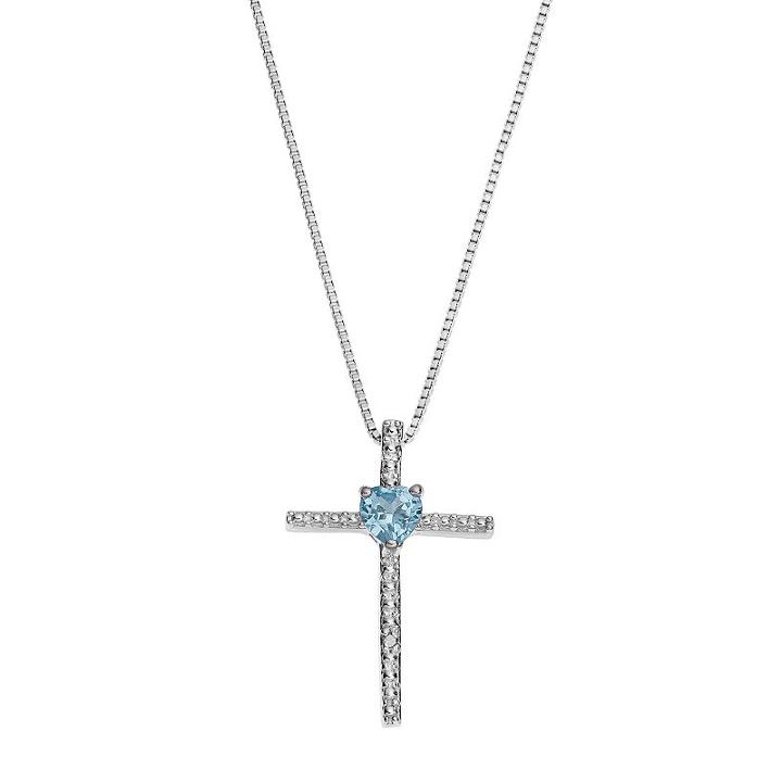 Sterling Silver Blue Topaz Cross Pendant Necklace, Women's, Size: 18