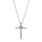 Sterling Silver Blue Topaz Cross Pendant Necklace, Women's, Size: 18