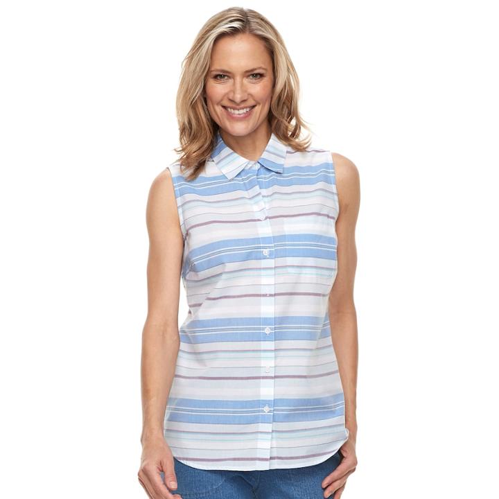 Women's Croft & Barrow&reg; Print Sleevless Button-front Shirt, Size: Xl, Light Blue