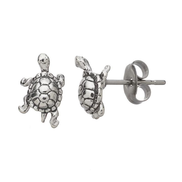 Journee Collection Sterling Silver Turtle Stud Earrings, Women's, Grey