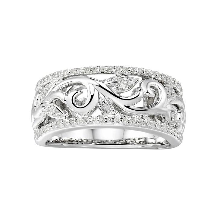 Promise Love Forever Sterling Silver 1/5 Carat T.w. Diamond Filigree Ring, Women's, Size: 7, White