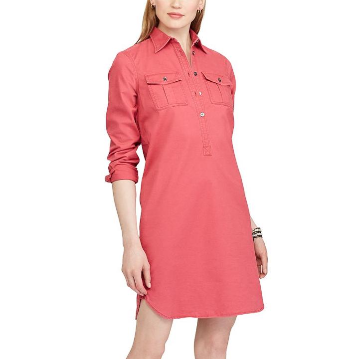 Women's Chaps Twill Shirtdress, Size: Small, Red