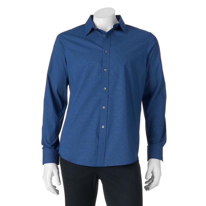 Apt. 9, Men's &reg; Slim-fit Stretch Button-down Shirt, Size: Small Slim, Blue