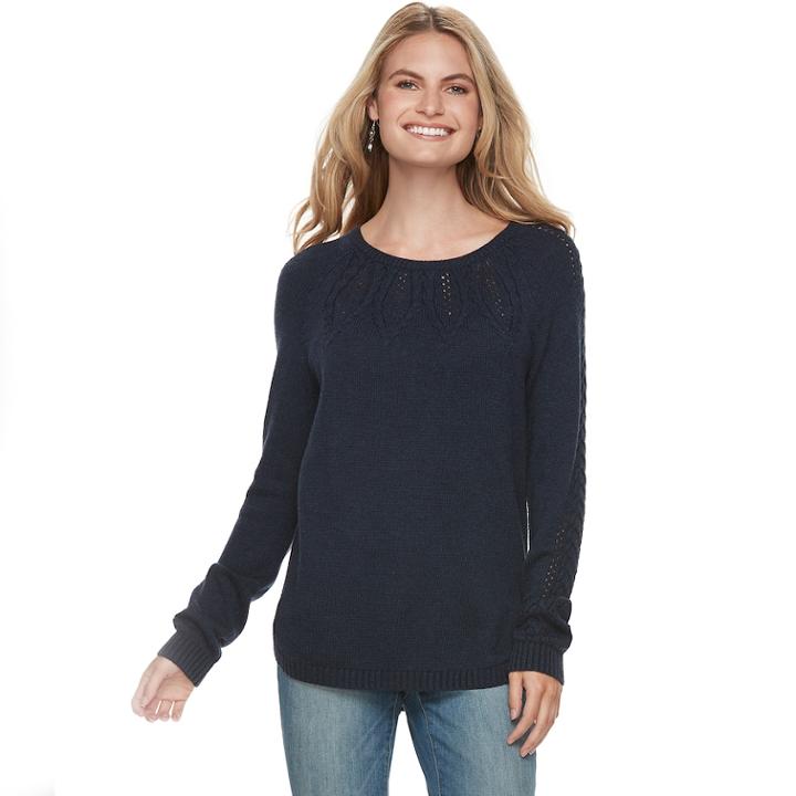 Women's Sonoma Goods For Life&trade; Cable Knit Sweater, Size: Medium, Dark Blue