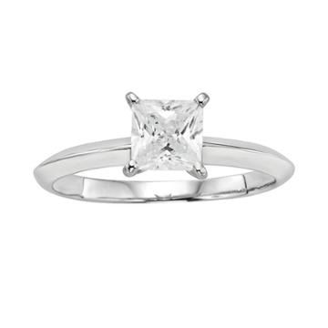 Diamonore Princess-cut Simulated Diamond Solitaire Engagement Ring In Sterling Silver (1 Ct. T.w.), Women's, Size: 8, White