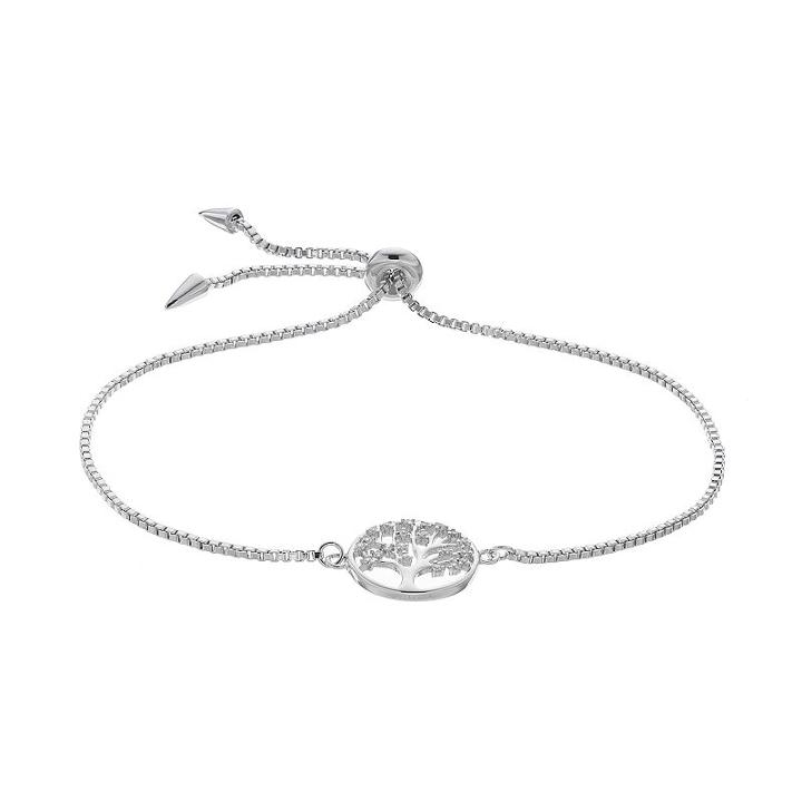 Fleur Cubic Zirconia Tree Bolo Bracelet, Women's, Grey