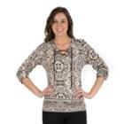 Women's Larry Levine Mosaic Lace-up Tee, Size: Small, Med Grey
