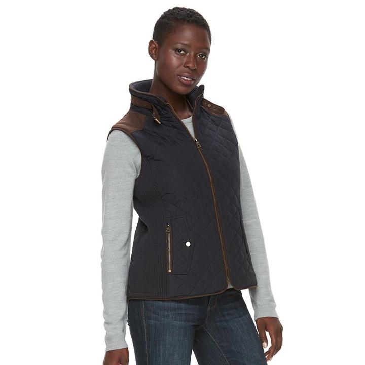 Women's Gallery Quilted Ribbed Vest, Size: Medium, Blue (navy)