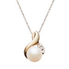Freshwater Cultured Pearl & Diamond Accent 10k Gold Pendant Necklace, Women's, White
