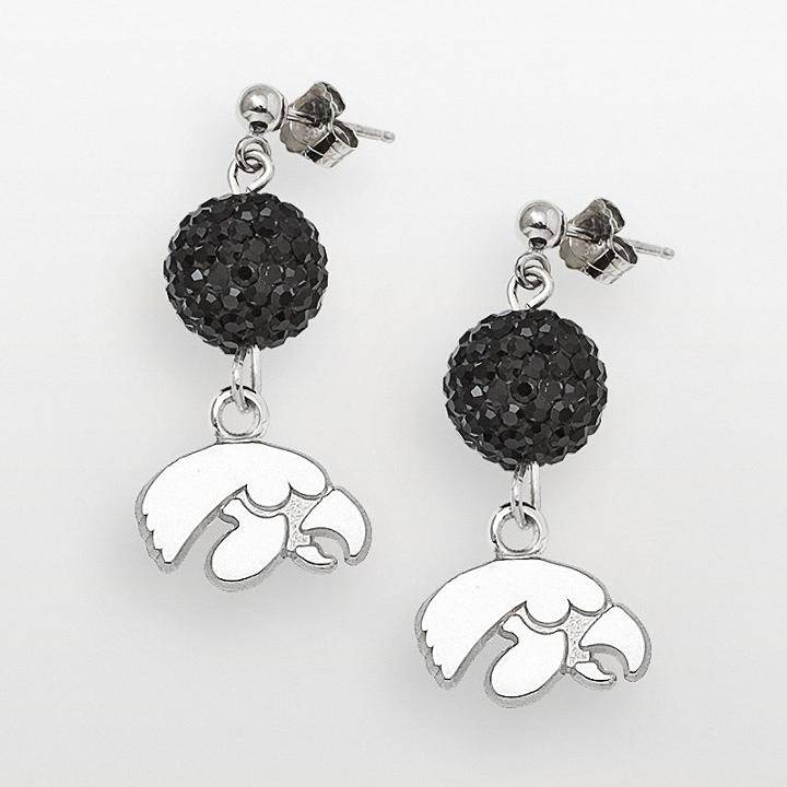 University Of Iowa Hawkeyes Sterling Silver Crystal Linear Drop Earrings, Women's, Black