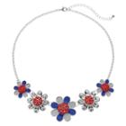 Red, White & Blue Glittery Flower Necklace, Women's, Multicolor