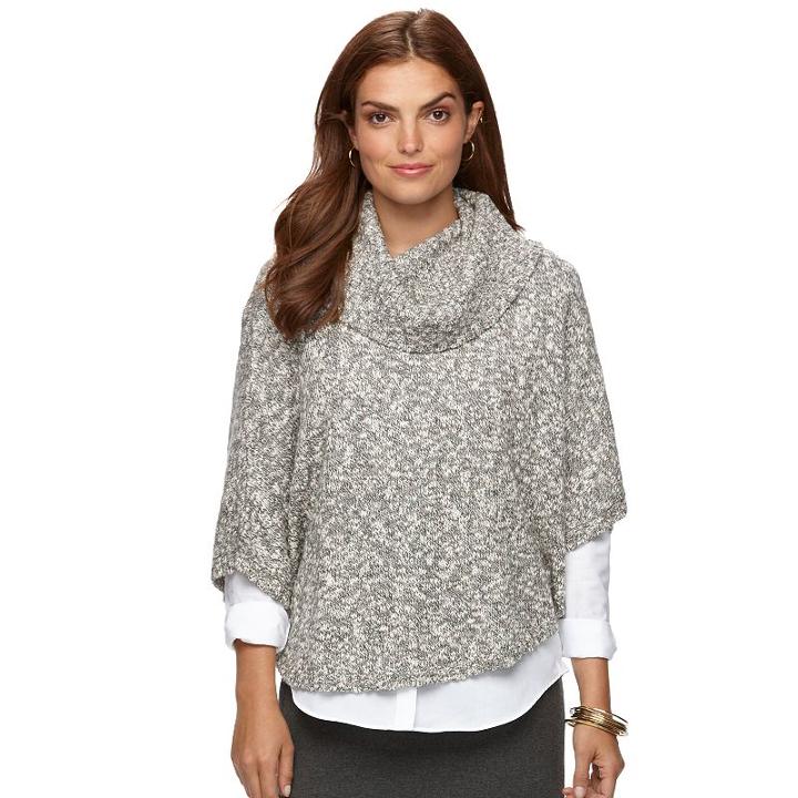 Women's Chaps Marled Crop Sweater Poncho, Size: S-m, Grey