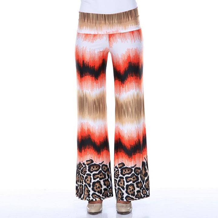 White Mark, Women's Print Palazzo Pants, Size: Large, Orange Oth