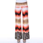 White Mark, Women's Print Palazzo Pants, Size: Large, Orange Oth