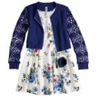 Girls 7-16 Beautees Floral Bomber Jacket & Sleeveless Dress Set With Poof Keychain, Size: 8, Blue