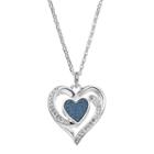 Brilliance Silver Plated Glitter Double Heart Pendant With Swarovski Crystals, Women's, Blue
