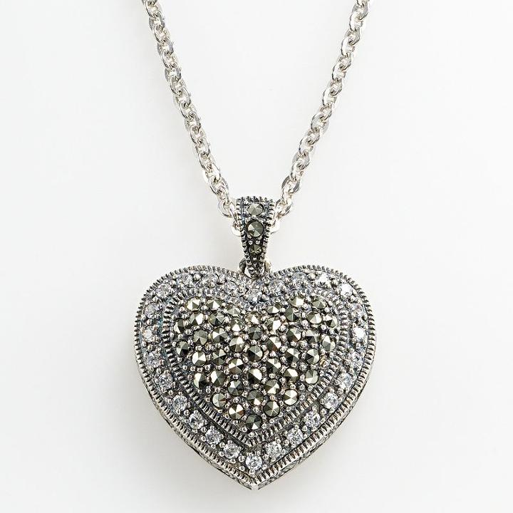 Lavish By Tjm Sterling Silver Cubic Zirconia Tiered Heart Pendant - Made With Swarovski Marcasite, Women's, Grey