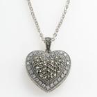 Lavish By Tjm Sterling Silver Cubic Zirconia Tiered Heart Pendant - Made With Swarovski Marcasite, Women's, Grey