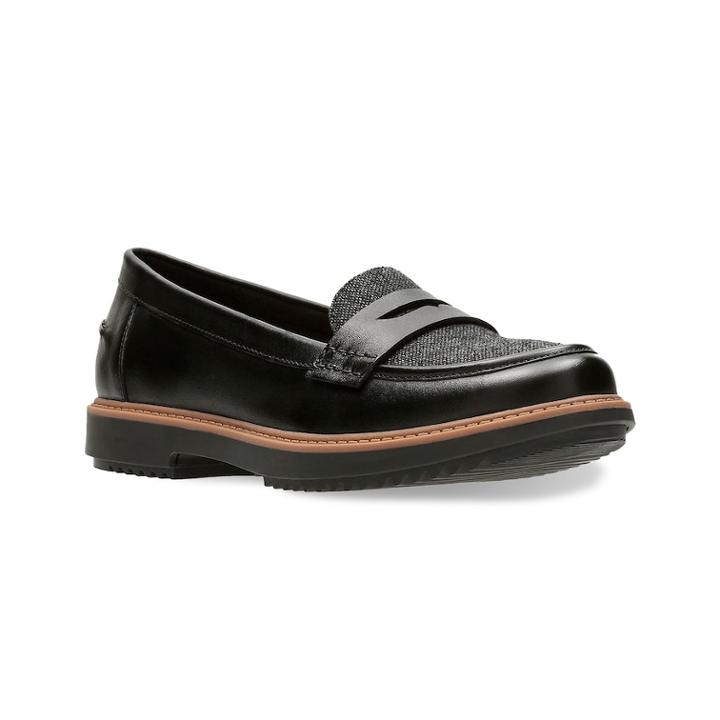 Clarks Raisie Eletta Women's Penny Loafers, Size: 10 Wide, Black Tweed