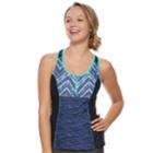Women's Zeroxposur Colorblock 1/4-zip Tankini Top, Size: 14, Turquoise/blue (turq/aqua)