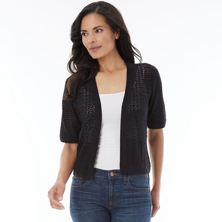 Women's Ab Studio Pointelle Shrug, Size: Xlrg Av/rg, Black
