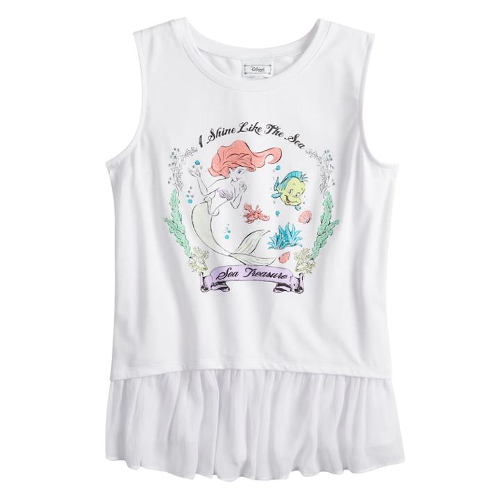 Disney Princess Girls 7-16 Lace I Shine Like The Sea High-low Yoryu Ruffled Tank Top, Size: Medium, White