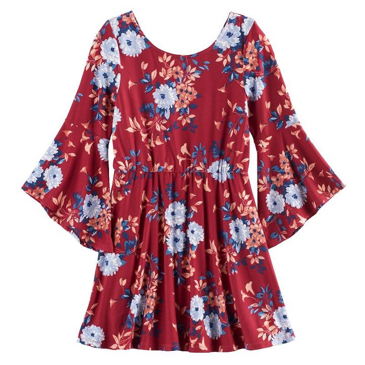 Girls 7-16 My Michelle Floral Trumpet Sleeve Dress, Size: Medium (10), Brt Purple