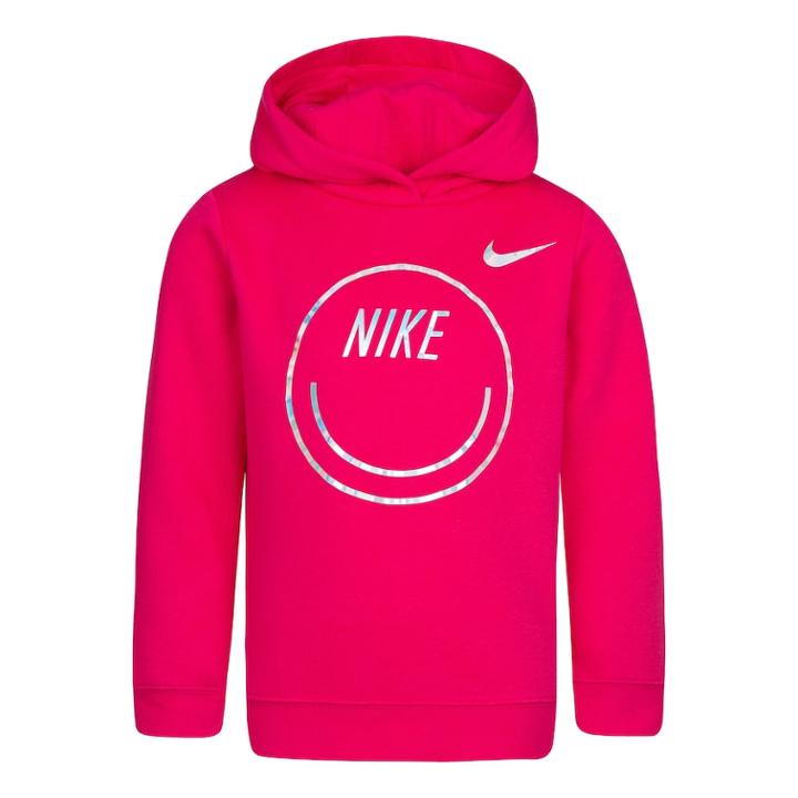 Girls 4-6x Nike Iridescent Heart Graphic Logo Hoodie, Size: 6x, Brt Pink