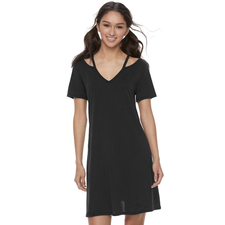 Juniors' Mudd&reg; Cutout V-neck Cupro Dress, Teens, Size: Medium, Black