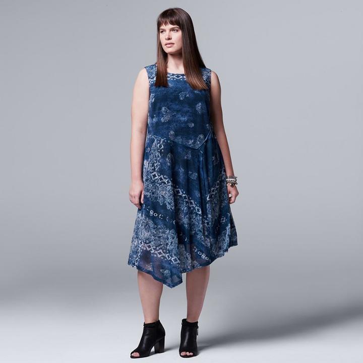 Plus Size Simply Vera Vera Wang Paisley Asymmetrical Midi Dress, Women's, Size: 2xl, Dark Blue