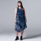 Plus Size Simply Vera Vera Wang Paisley Asymmetrical Midi Dress, Women's, Size: 2xl, Dark Blue