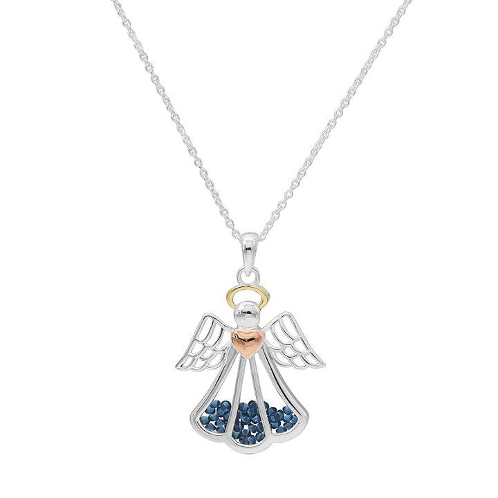 Tri-tone Sterling Silver Cubic Zirconia Angel Shaker Pendant, Women's, Size: 18, Pink