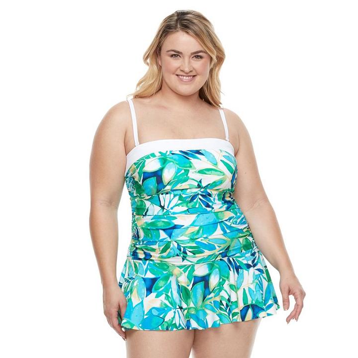 Plus Size Chaps Body Sculptor & Tummy Slimmer Bandeau Swimdress, Women's, Size: 18 W, Blue