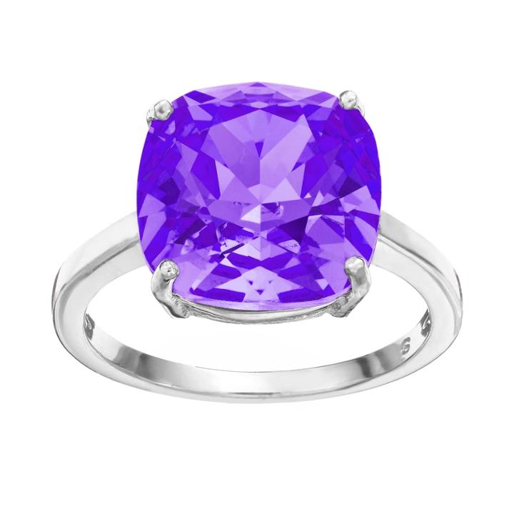 Illuminaire Silver-plated Crystal Solitaire Ring - Made With Swarovski Crystals, Women's, Purple