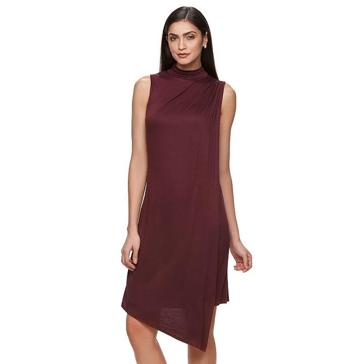Women's Jennifer Lopez Mockneck Asymmetrical Sheath Dress, Size: Medium, Red