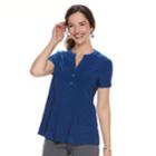 Women's Croft & Barrow&reg; Jacquard Pintuck Henley Top, Size: Xs, Dark Blue