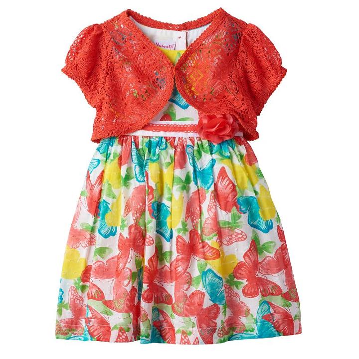 Toddler Girl Nannette Short Sleeve Crochet Lace Shrug & Swiss Dot Butterfly Dress, Size: 3t, Orange Oth