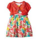 Toddler Girl Nannette Short Sleeve Crochet Lace Shrug & Swiss Dot Butterfly Dress, Size: 3t, Orange Oth