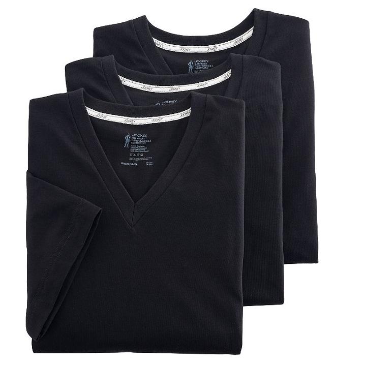 Men's Jockey 3-pk. Slim-fit Tailored Staydry V-neck Tees, Size: Large, Black