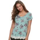 Juniors' Rewind Crochet-hem Cross-back Tee, Teens, Size: Large, Green