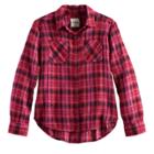 Girls 7-16 & Plus Size Mudd&reg; Metallic Plaid Button-front Shirt, Size: 12, Red