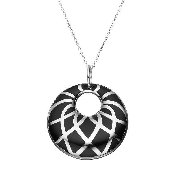 Sterling Silver Circle Pendant Necklace, Women's, Size: 18, Black