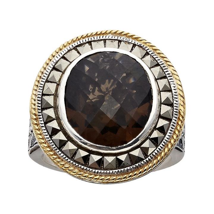 Lavish By Tjm 14k Gold Over Silver And Sterling Silver Smoky Quartz Frame Ring - Made With Swarovski Marcasite, Women's, Size: 9, Brown
