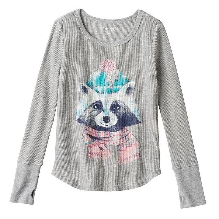 Girls 7-16 & Plus Size Mudd&reg; Thumbhole Long Sleeve Thermal Graphic Tee, Girl's, Size: 12 1/2, Grey Other