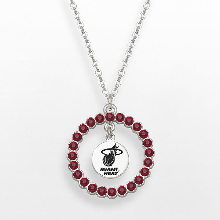 Logoart Miami Heat Silver Tone Crystal Logo Charm Circle Pendant, Women's, Size: 18, Red