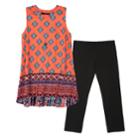 Girls 7-16 & Plus Size Iz Amy Byer Printed Tunic & Solid Leggings Set With Necklace, Size: M Plus, Coral Border