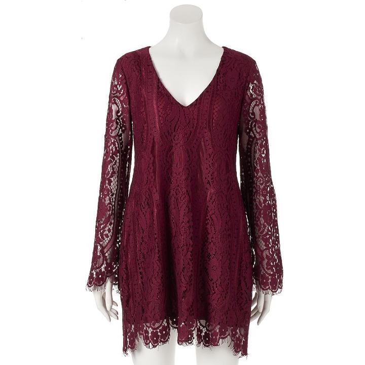 Juniors' Trixxi Long Sleeve Lace Dress, Girl's, Size: Small, Red