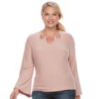 Juniors' Plus Size Mudd Keyhole Bell-sleeve Top, Teens, Size: 3xl, Purple