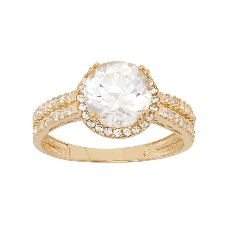 Cubic Zirconia Halo Engagement Ring In 10k Gold, Women's, Size: 9, White